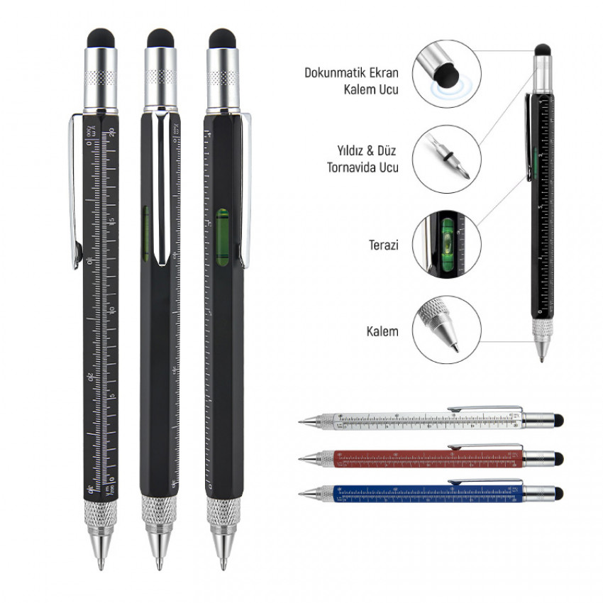 652 Metal Su Terazili - Tornavidalı Touchpen Kalem